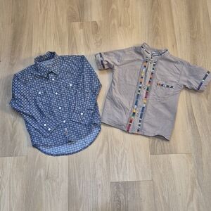 Kids Patterned Button-Up Shirts - Blue and Gray 4T